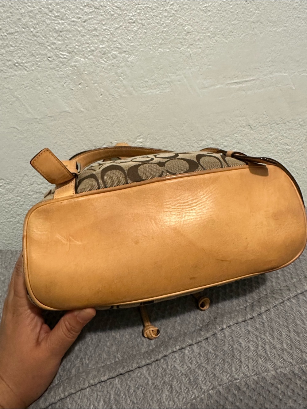 Vintage Coach Tan/Brown Cognac Signature Canvas Backpack with Leather Tan Trim - Picture 10 of 14